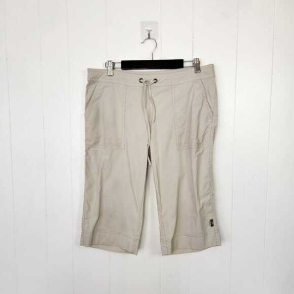 Prana Beige Mid Rise Cropped Hiking Pants Wide Leg Capri Summer Gorpcore - Picture 1 of 11